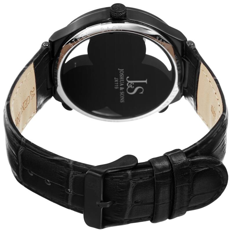 Joshua & Sons Men's Quartz Triple Time Zone Black Leather Strap Watch