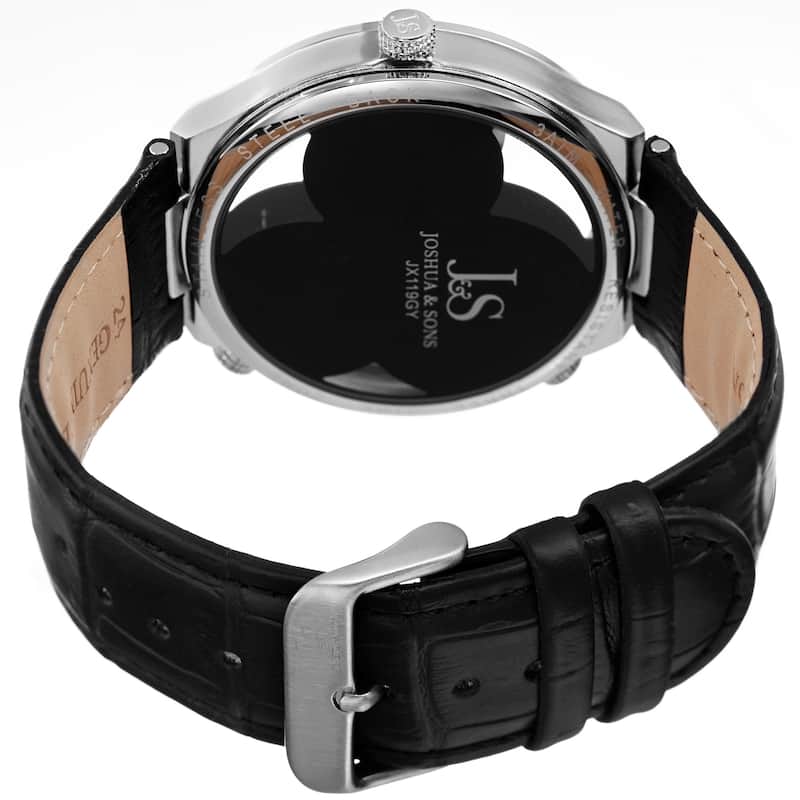Joshua & Sons Men's Quartz Triple Time Zone Grey Leather Strap Watch
