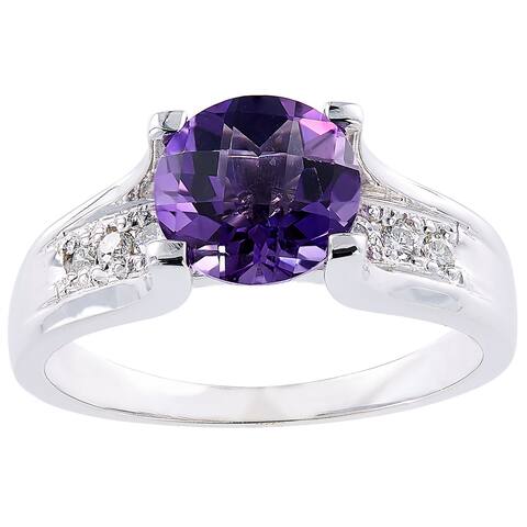 Oravo 14k White Gold 1 3/4ct TGW Amethyst 1/8ct TDW Diamond Accent Cathedral Ring