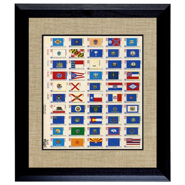 American Coin Treasures US State Flag Stamp Sheet in 16x14 Wood Frame