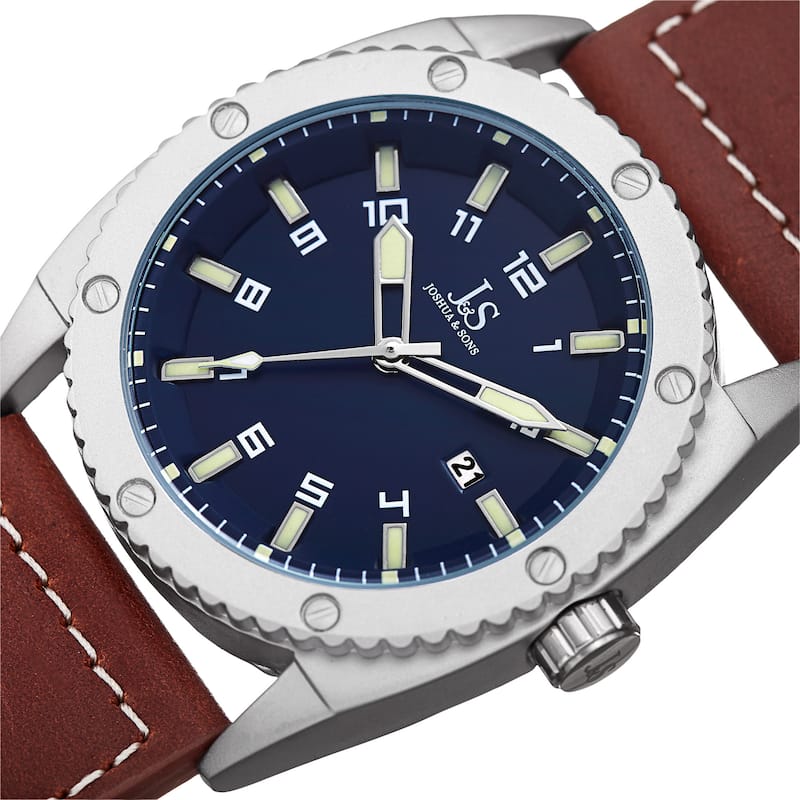 Joshua & Sons Men's Quartz Easy-to-Read Date Blue Leather Strap Watch