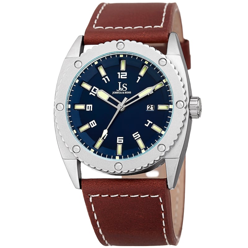 Joshua & Sons Men's Quartz Easy-to-Read Date Blue Leather Strap Watch