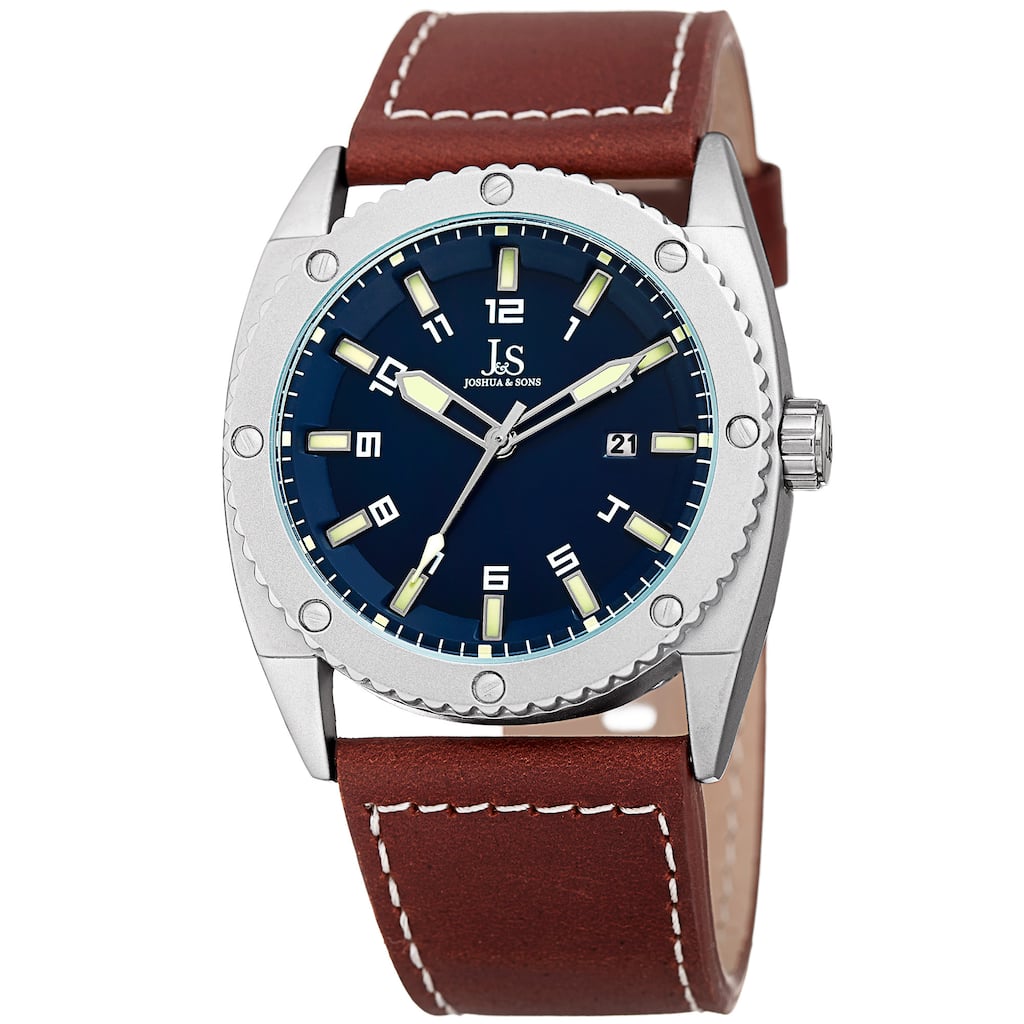 Joshua & Sons Men's Quartz Easy-to-Read Date Blue Leather Strap Watch