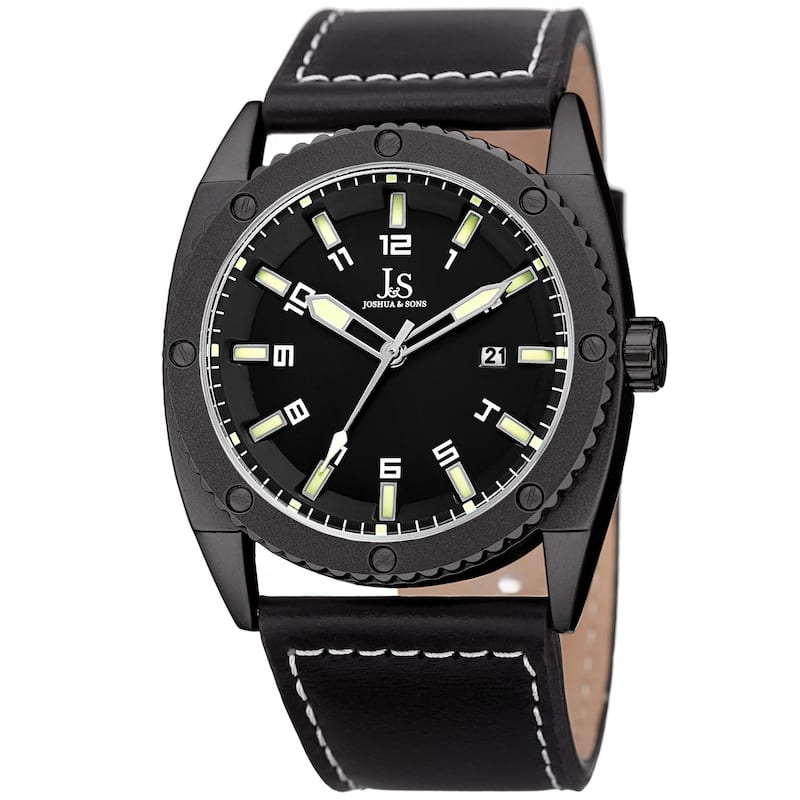 Joshua & Sons Men's Quartz Easy-to-Read Date Black Leather Strap Watch