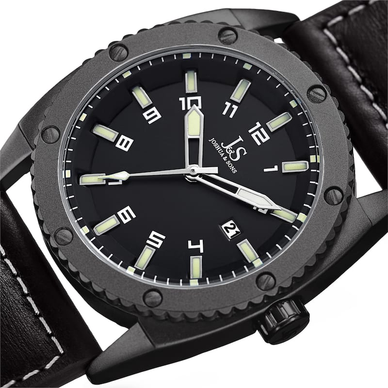 Joshua & Sons Men's Quartz Easy-to-Read Date Black Leather Strap Watch