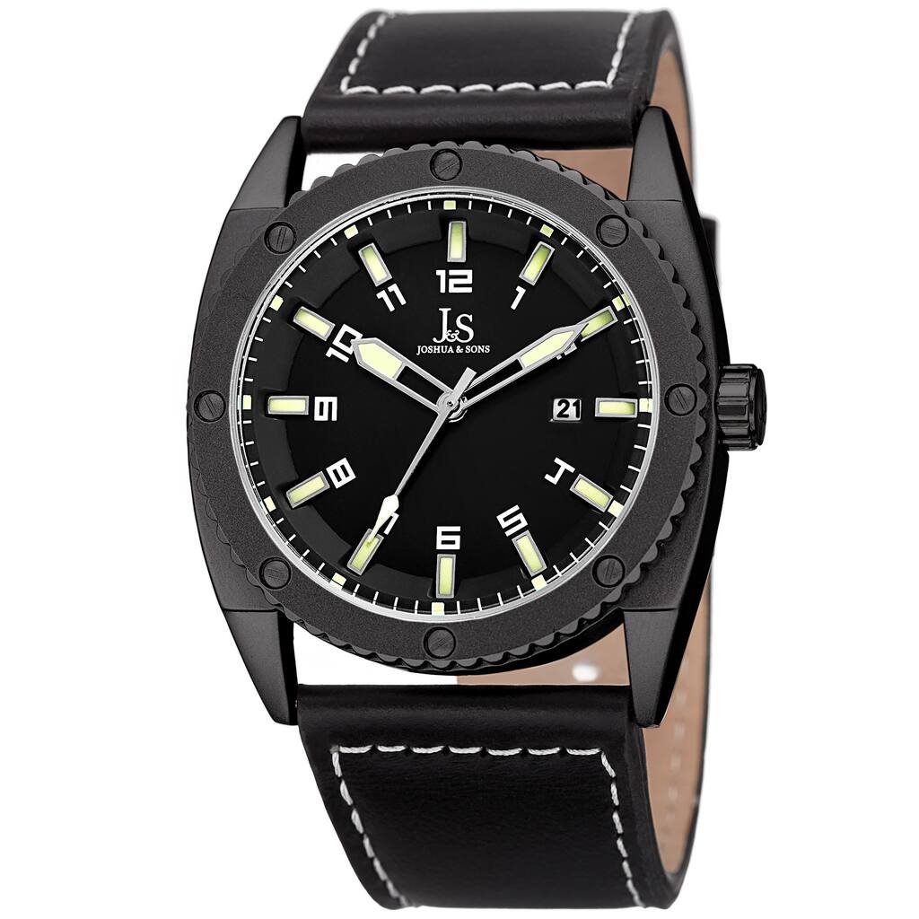 Joshua & Sons Men's Quartz Easy-to-Read Date Black Leather Strap Watch