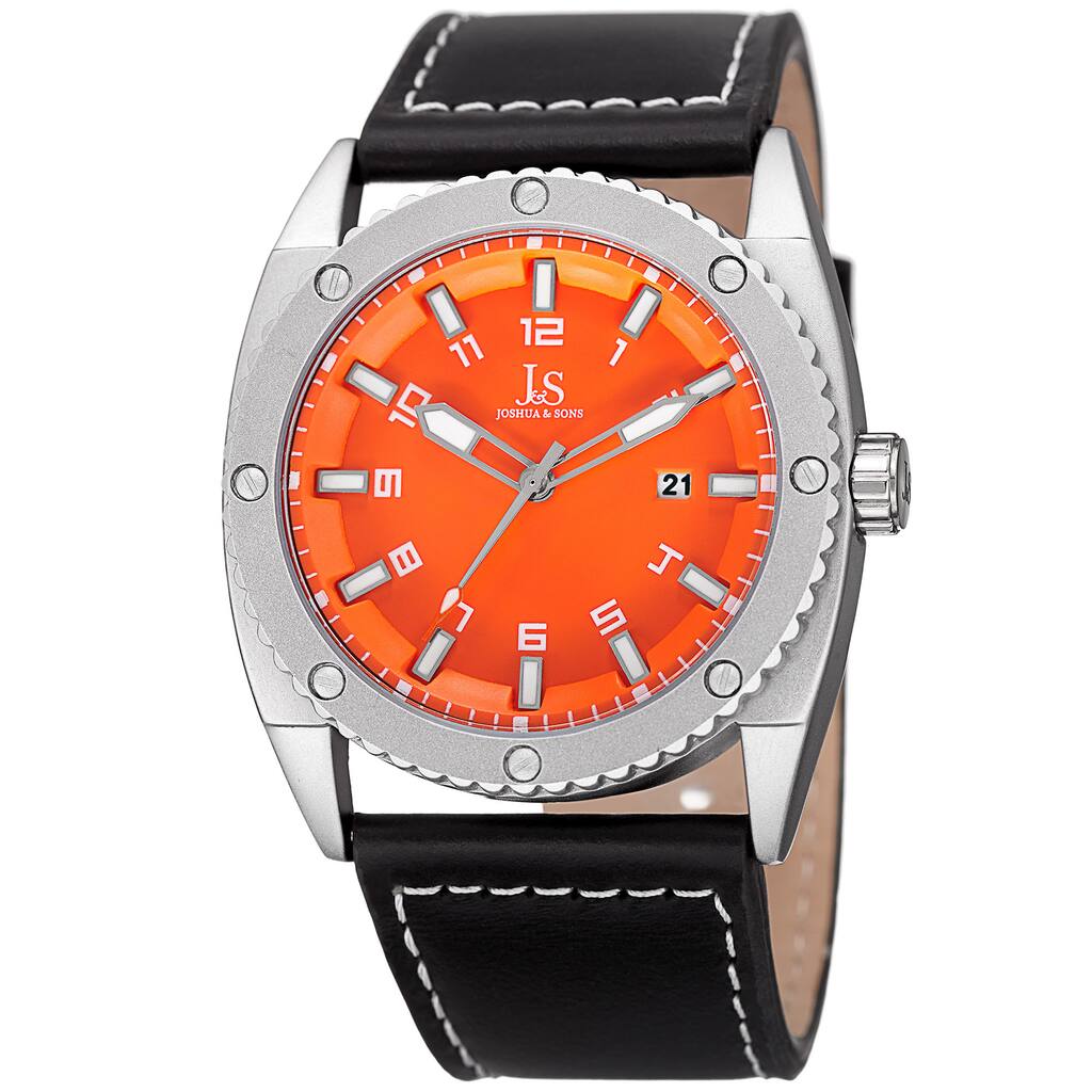 Joshua & Sons Men's Quartz Easy-to-Read Date Orange Leather Strap Watch