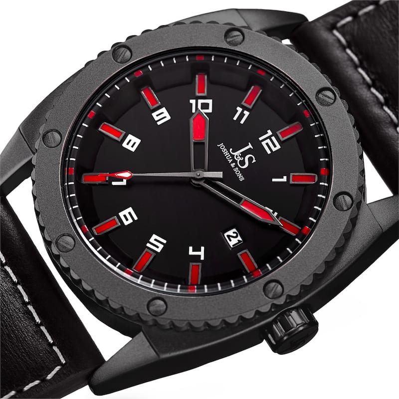 Joshua & Sons Men's Quartz Easy-to-Read Date Red Leather Strap Watch