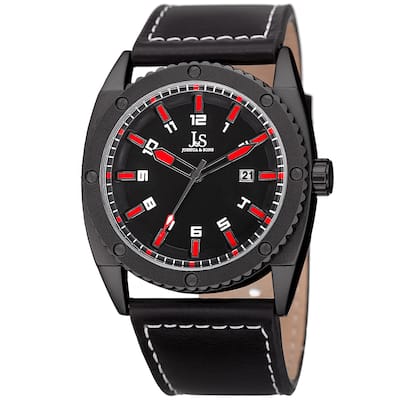 Joshua & Sons Men's Quartz Easy-to-Read Date Red Leather Strap Watch