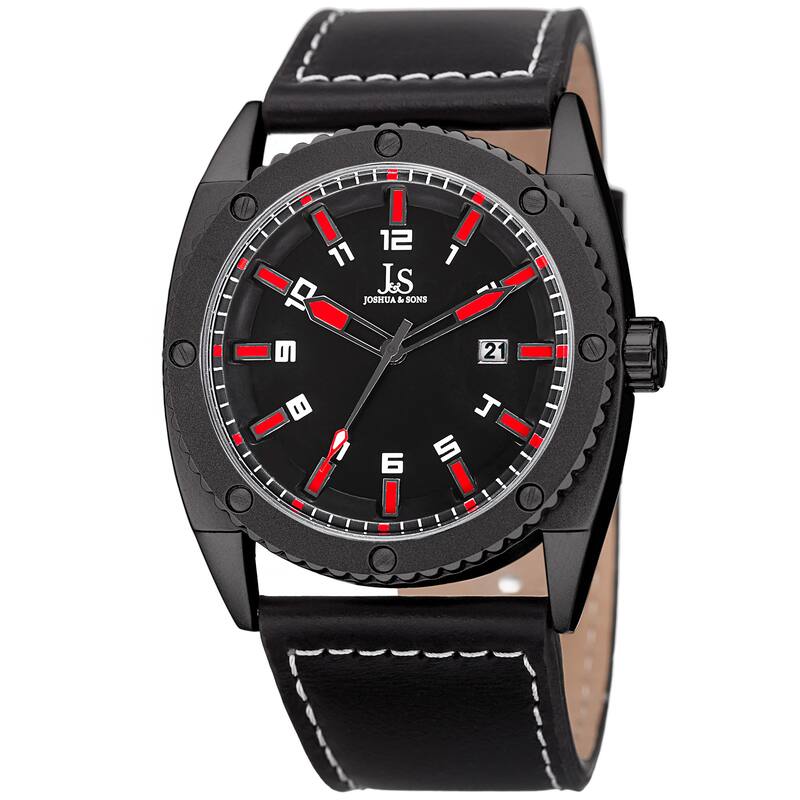 Joshua & Sons Men's Quartz Easy-to-Read Date Red Leather Strap Watch