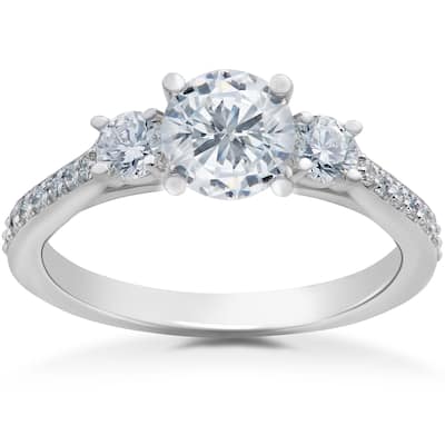 14k White Gold 1ct TDW Round Eco-Friendly Lab Grown Diamond 3-Stone Engagement Ring - White I-J - White I-J