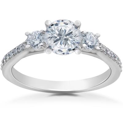 14k White Gold 1ct TDW Round Eco-Friendly Lab Grown Diamond 3-Stone Engagement Ring - White I-J - White I-J