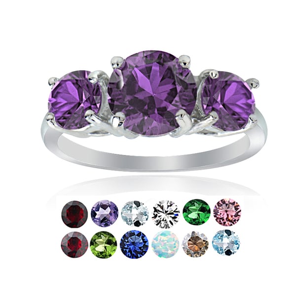 Glitzy Rocks Sterling Silver Gemstone Birthstone 3-Stone Ring