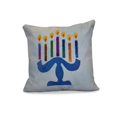 18 x 18-inch, Painted Menorah, Geometric Holiday Print Outdoor Pillow