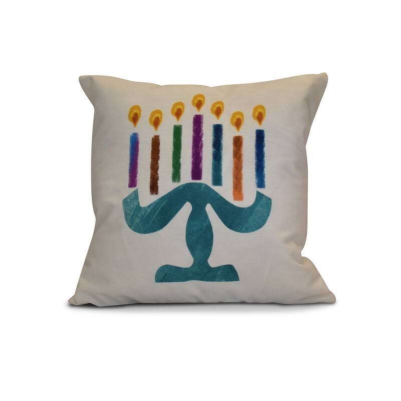 18 x 18-inch, Painted Menorah, Geometric Holiday Print Pillow