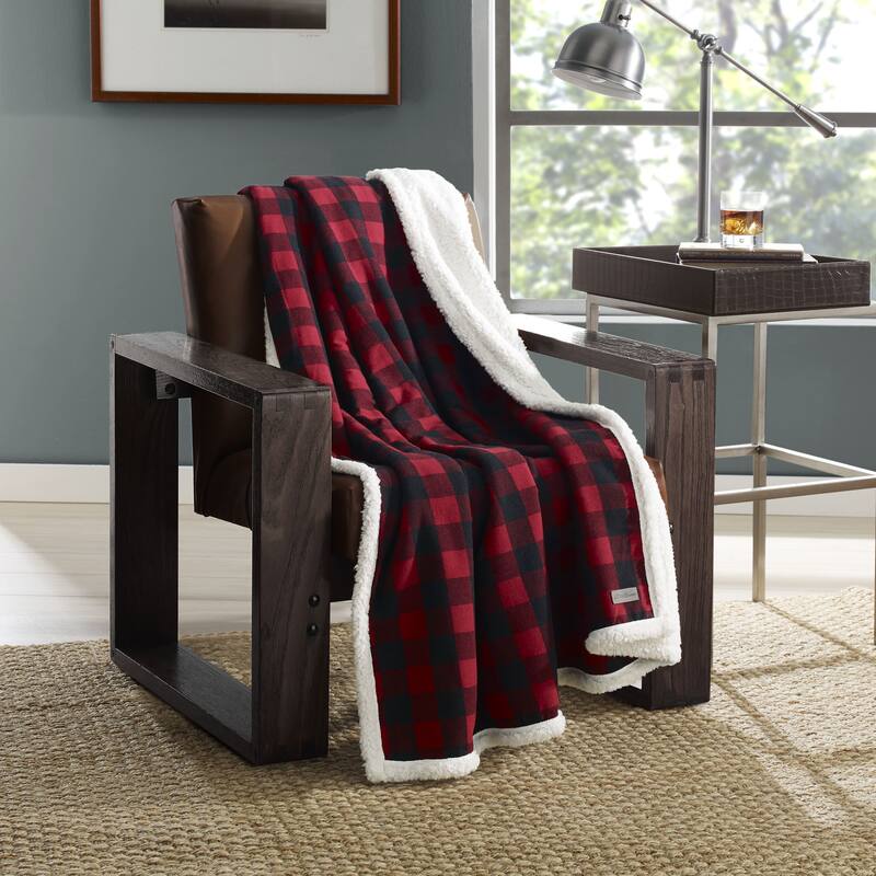 Eddie Bauer Cabin Plaid Flannel Sherpa Throw