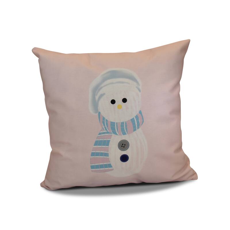 18 x 18-inch, Sock Snowman, Geometric Holiday Print Outdoor Pillow - Pink
