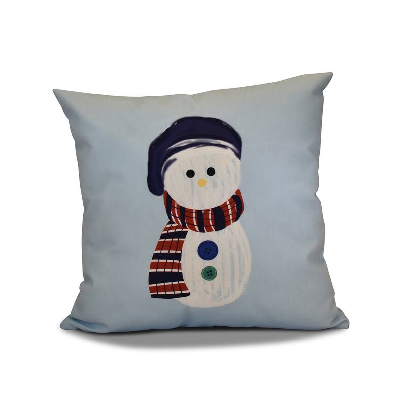 18 x 18-inch, Sock Snowman, Geometric Holiday Print Outdoor Pillow - Blue