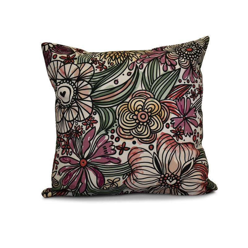18 x 18-inch, Zentangle Floral, Floral Print Outdoor Pillow