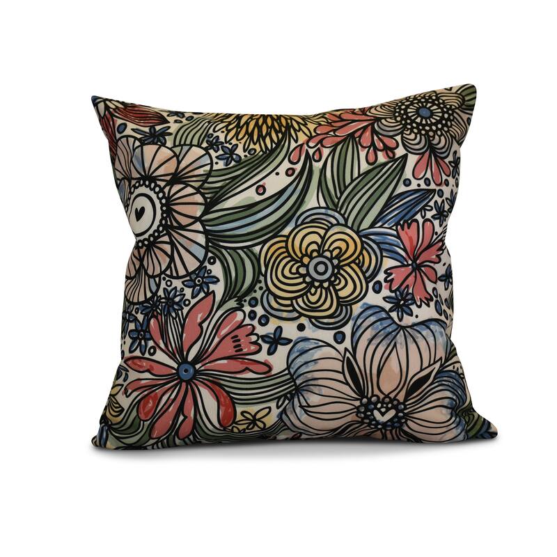 18 x 18-inch, Zentangle Floral, Floral Print Outdoor Pillow
