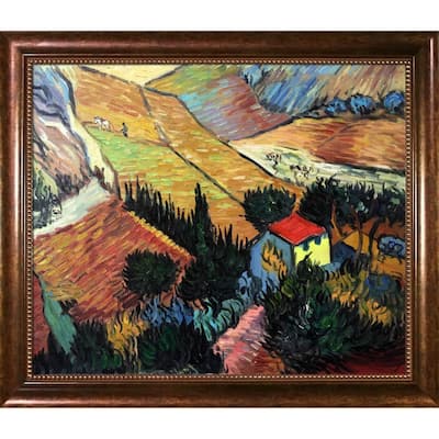 La Pastiche Vincent van Gogh 'Landscape with House and Ploughman, 1889' Hand Painted Framed Canvas Art