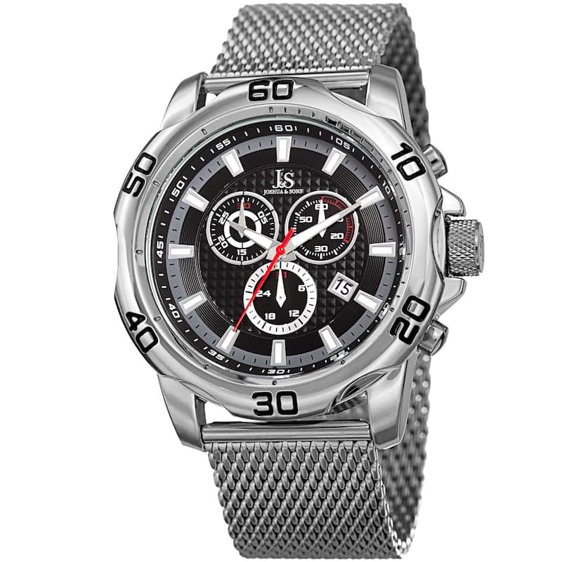 Joshua & Sons Men's Swiss Quartz Chronograph Silver-Tone/Black Stainless Steel Bracelet Watch