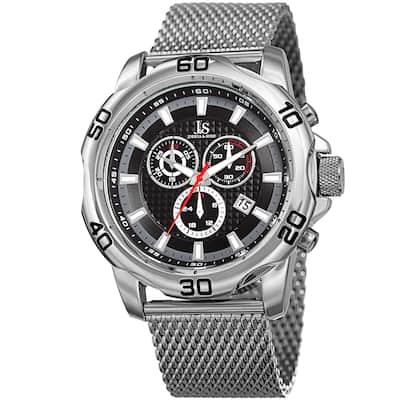 Joshua & Sons Men's Swiss Quartz Chronograph Silver-Tone/Black Stainless Steel Bracelet Watch