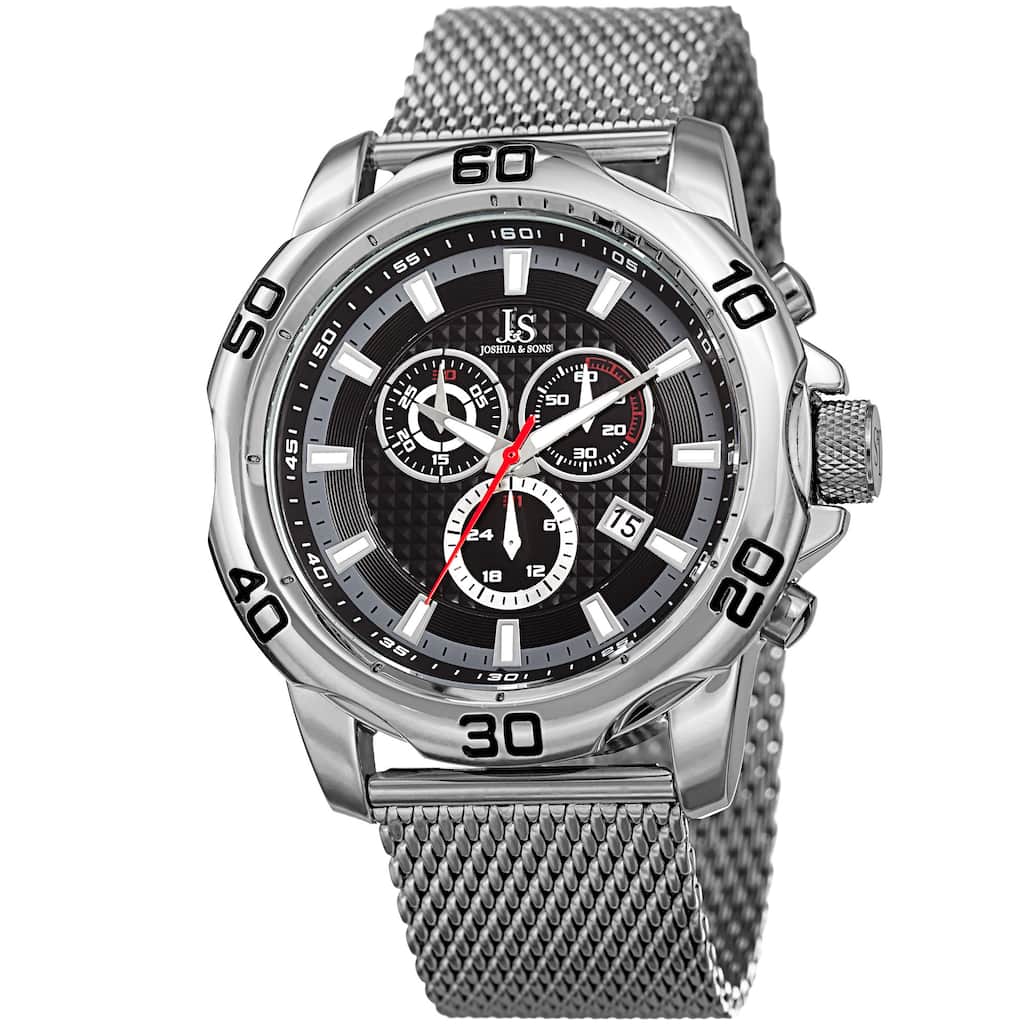 Joshua & Sons Men's Swiss Quartz Chronograph Silver-Tone/Black Stainless Steel Bracelet Watch