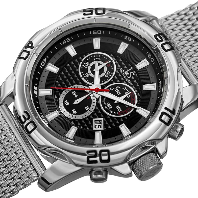 Joshua & Sons Men's Swiss Quartz Chronograph Silver-Tone/Black Stainless Steel Bracelet Watch
