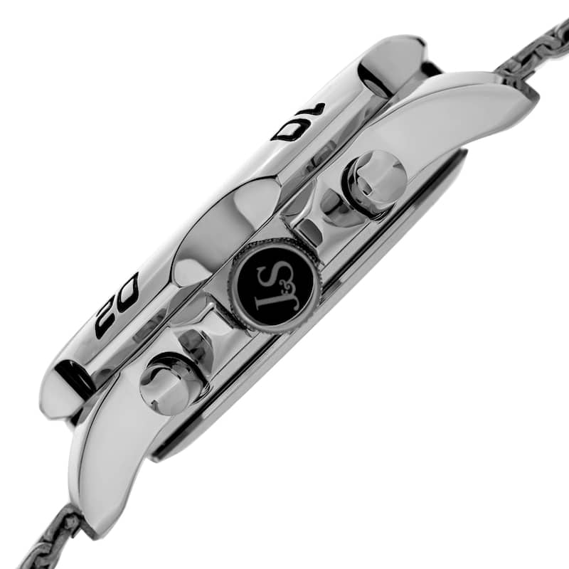 Joshua & Sons Men's Swiss Quartz Chronograph Silver-Tone/Black Stainless Steel Bracelet Watch