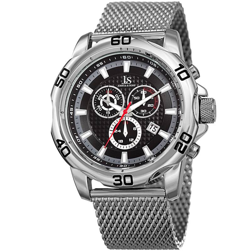 Joshua & Sons Men's Swiss Quartz Chronograph Silver-Tone/Black Stainless Steel Bracelet Watch
