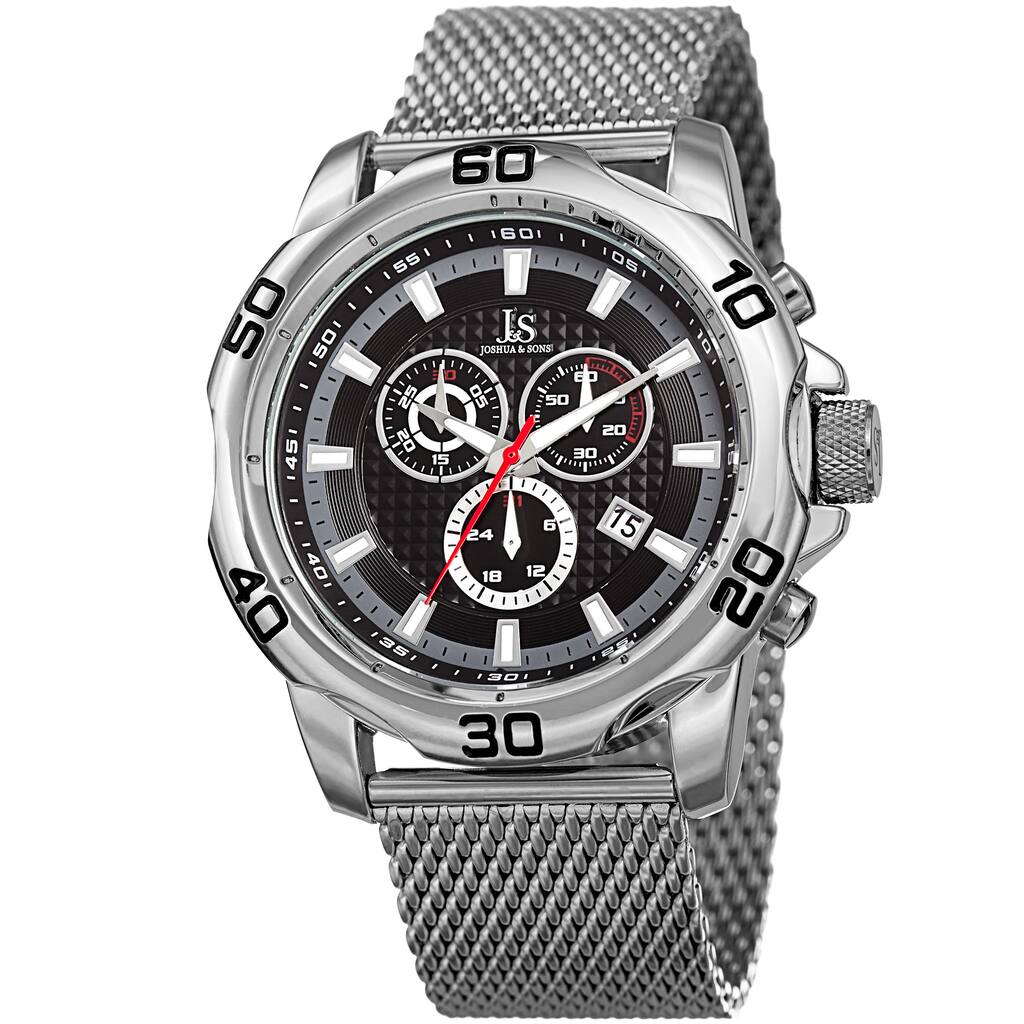 Joshua & Sons Men's Swiss Quartz Chronograph Silver-Tone/Black Stainless Steel Bracelet Watch