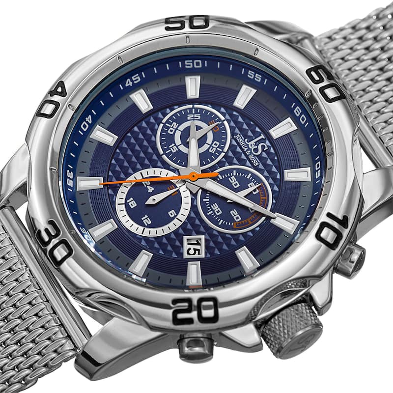 Joshua & Sons Men's Swiss Quartz Chronograph Silver-Tone/Blue Stainless Steel Bracelet Watch