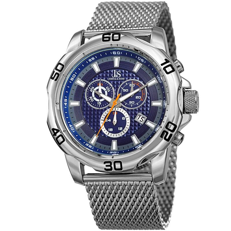 Joshua & Sons Men's Swiss Quartz Chronograph Silver-Tone/Blue Stainless Steel Bracelet Watch
