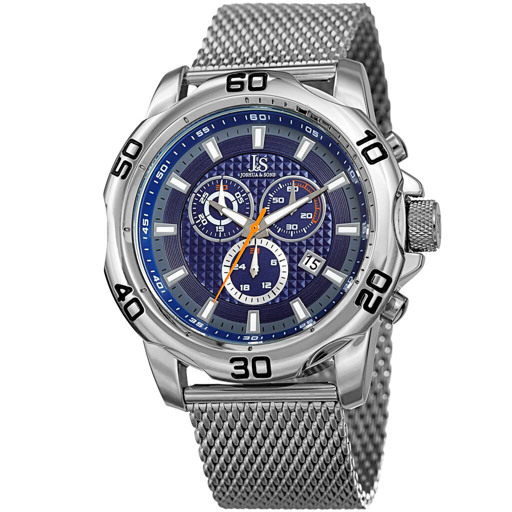 Joshua & Sons Men's Swiss Quartz Chronograph Silver-Tone/Blue Stainless Steel Bracelet Watch