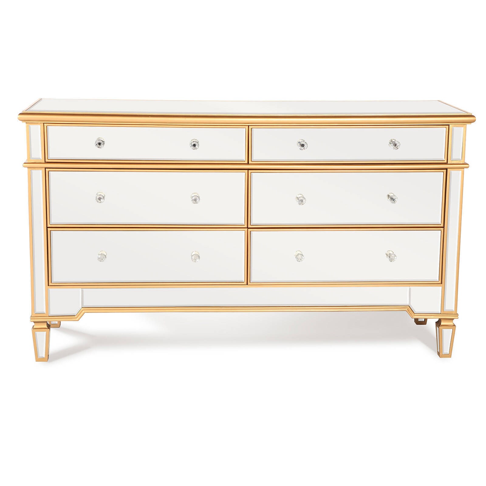 Shop Elegant 6 Drawer Mirrored Dresser In Gold Trim Finish Free