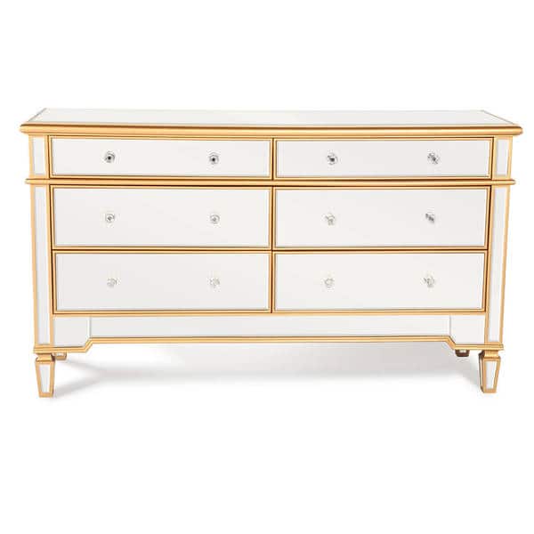 Shop Elegant 6 Drawer Mirrored Dresser In Gold Trim Finish