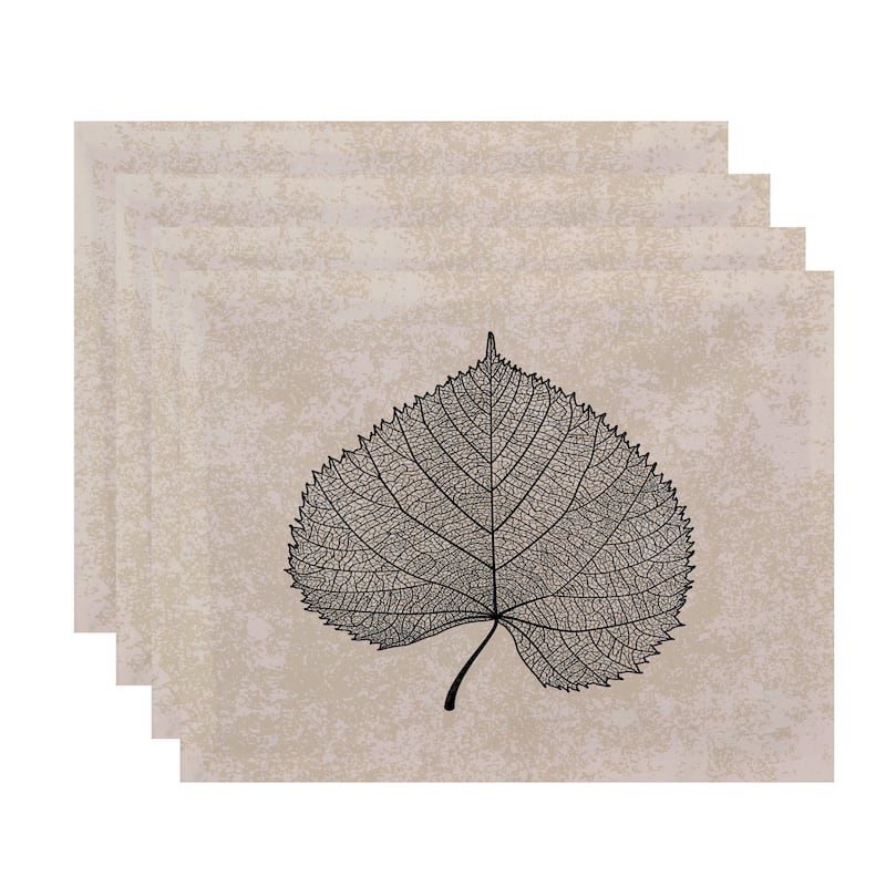 18x14-inch, Leaf Study, Floral Print Placemat (Set of 4) - Black