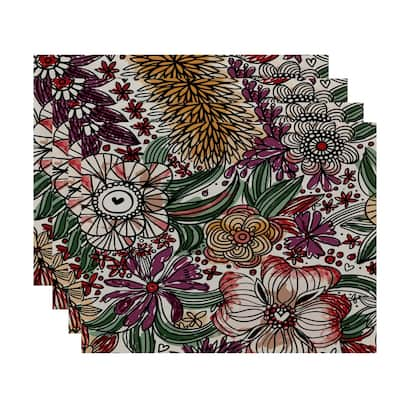 18x14-inch, Zentangle Floral, Floral Print Placemat (Set of 4)