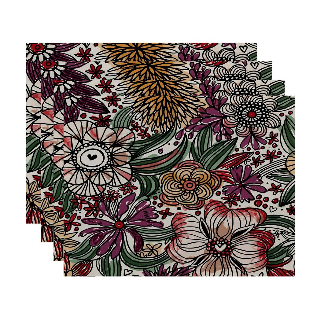 18x14-inch, Zentangle Floral, Floral Print Placemat (Set of 4)