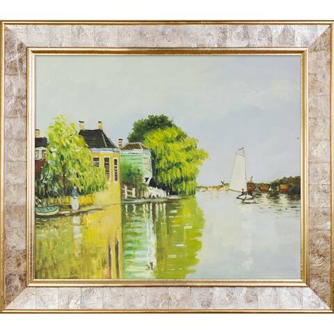 Claude Monet 'Houses on the Achterzaan' Hand Painted Framed Canvas Art