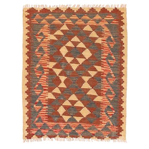 Handmade One-of-a-Kind Mimana Wool Kilim (Afghanistan) - 2'1 x 2'7