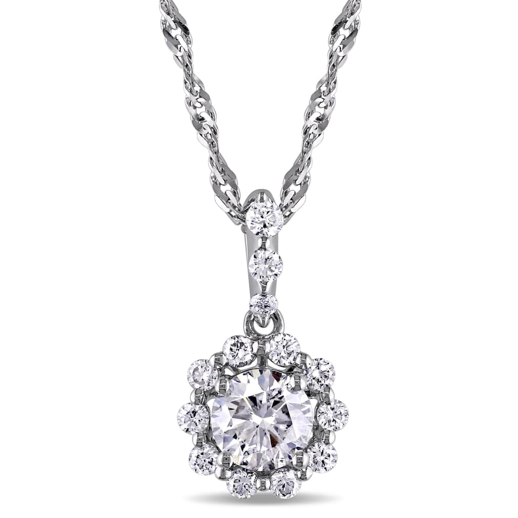 Miadora Signature Collection 14k White Gold 1ct TDW Diamond Halo Necklace