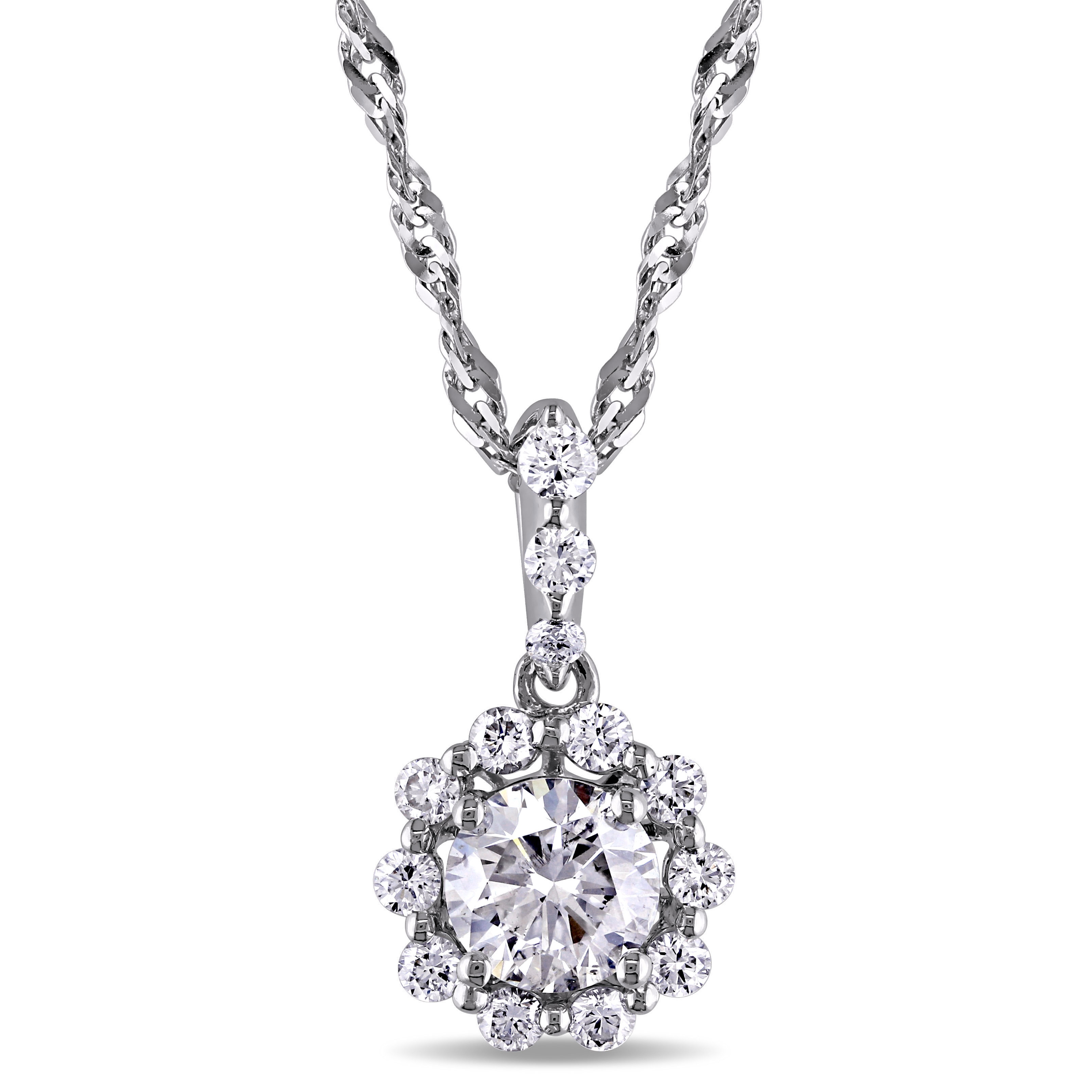 Miadora Signature Collection 14k White Gold 1ct TDW Diamond Halo Necklace