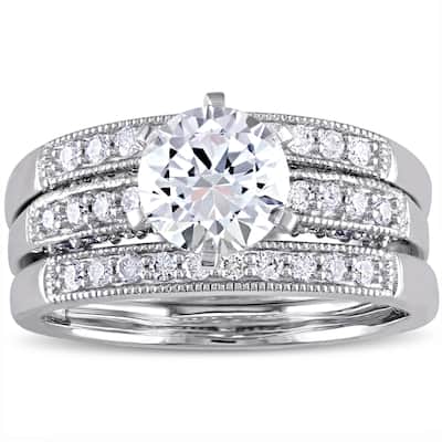 Miadora Signature Collection 10k White Gold Created White Sapphire and 2/5ct TDW Diamond Bridal Ring Set (G-H, I2-I3)
