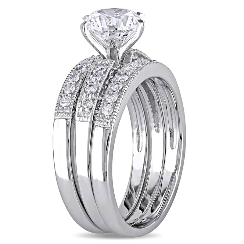 Miadora Signature Collection 10k White Gold Created White Sapphire and 2/5ct TDW Diamond Bridal Ring Set (G-H, I2-I3)