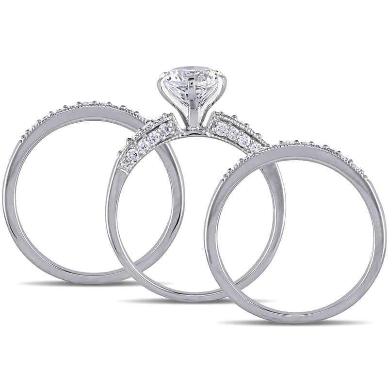 Miadora Signature Collection 10k White Gold Created White Sapphire and 2/5ct TDW Diamond Bridal Ring Set (G-H, I2-I3)