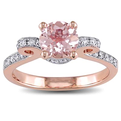 Miadora 14k Rose Gold Morganite and 1/4ct TDW Diamond Ribbon Engagement Ring - Pink