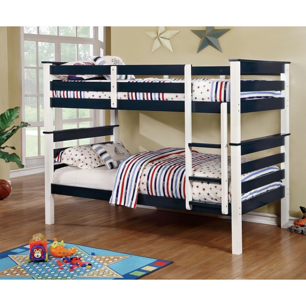 Furniture of America Koso Transitional Blue Solid Wood Bunk Bed