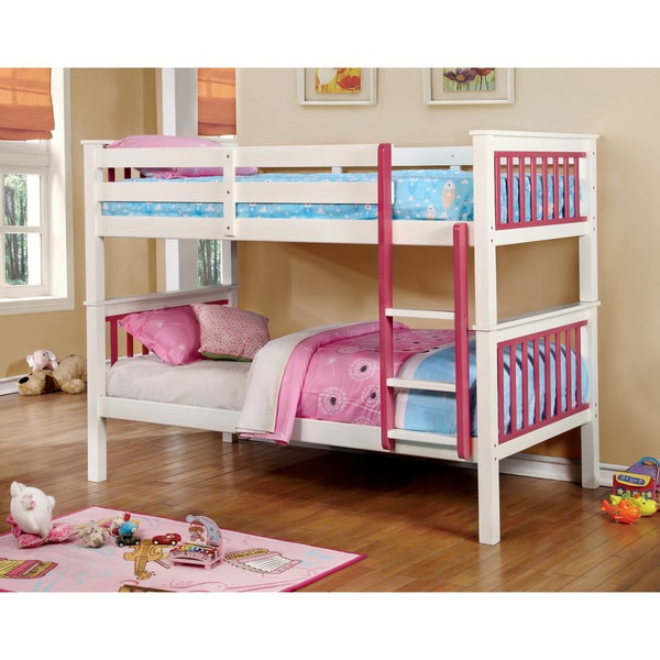 Shop Furniture of America Goso Transitional Pink Solid Wood Bunk Bed ...